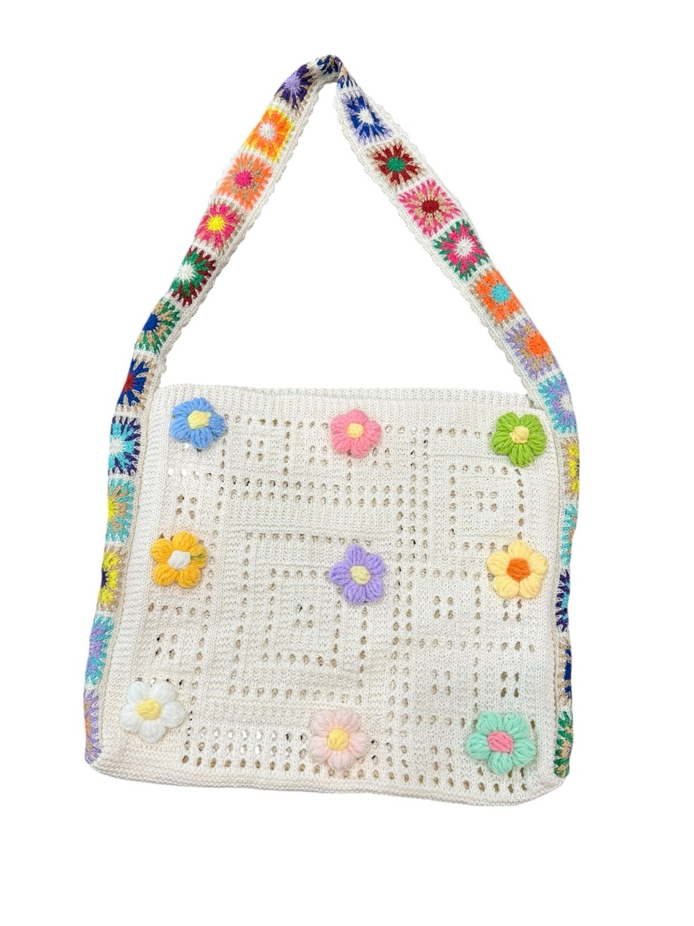 Handmade Crochet Floral Tote Bag ivory